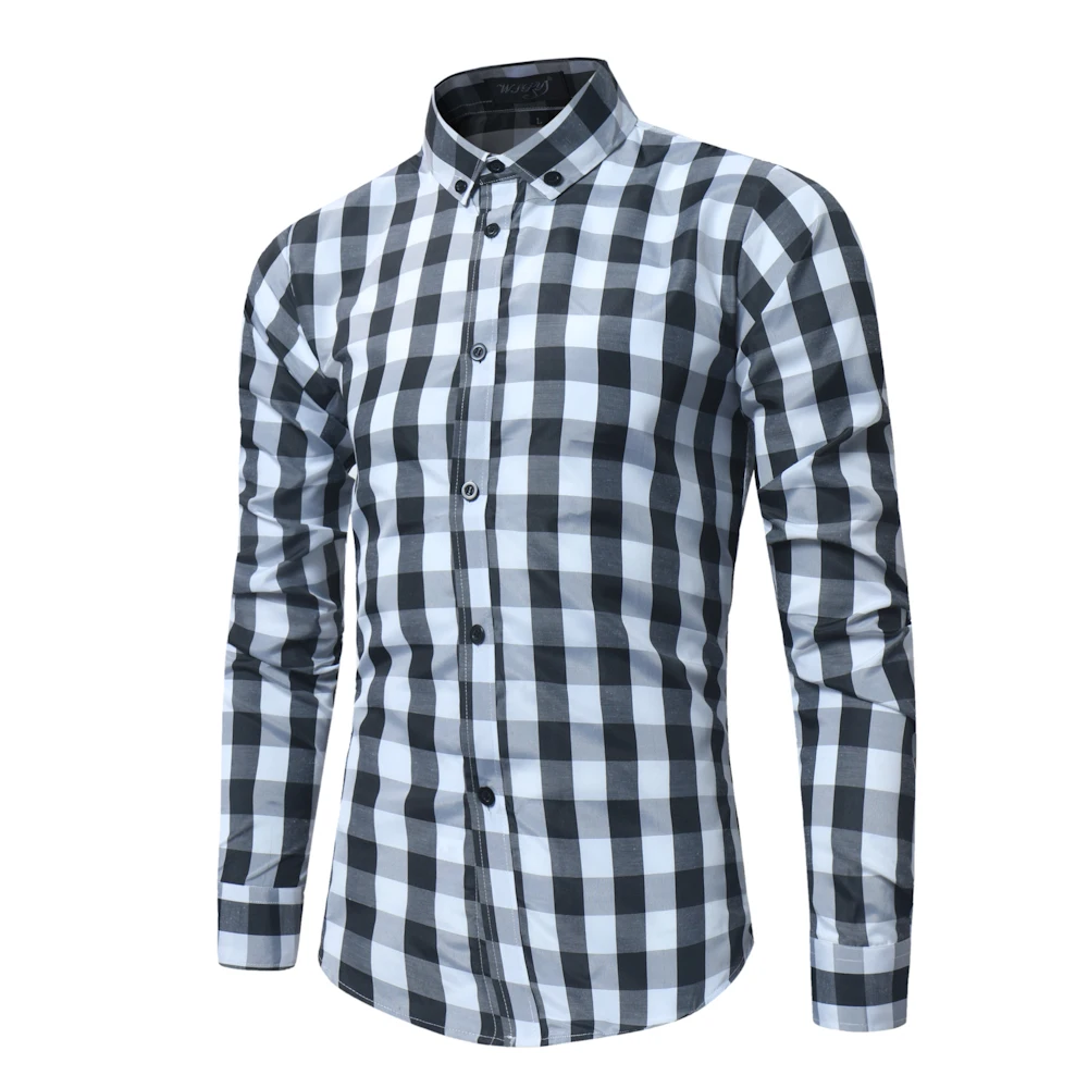

Long Sleeve Slim Men's Shirt 2018 Brand New Fashion Plaid Print High Quality Cotton Men's Clothing Street Fashion Business Shirt