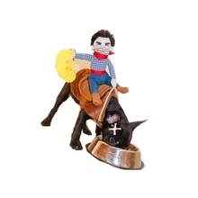 Pet Cosplay Costumes Funny Cowboy Doll Riding Black Hair Coffee Khaki Color Teddy Unique Puppy Coat Small Medium Large Chihuahua