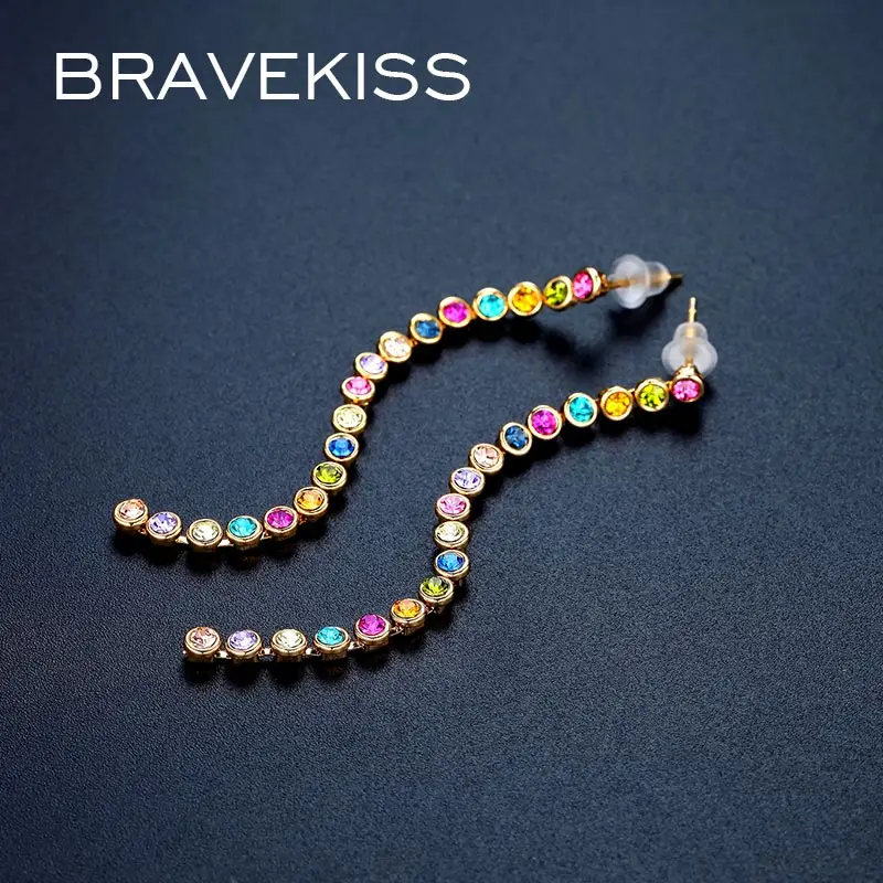 Красочные длинные висячие серьги с кристаллами BRAVEKISS для женщин модные 2019 новые