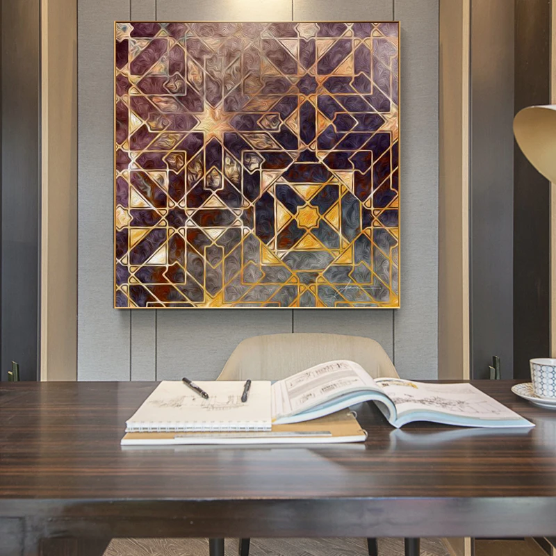 

Posters and Prints on Canvas Wall Art Oil Painting Abstract Golden Geometry Pictures for Living Room Nordic Decor No Frame