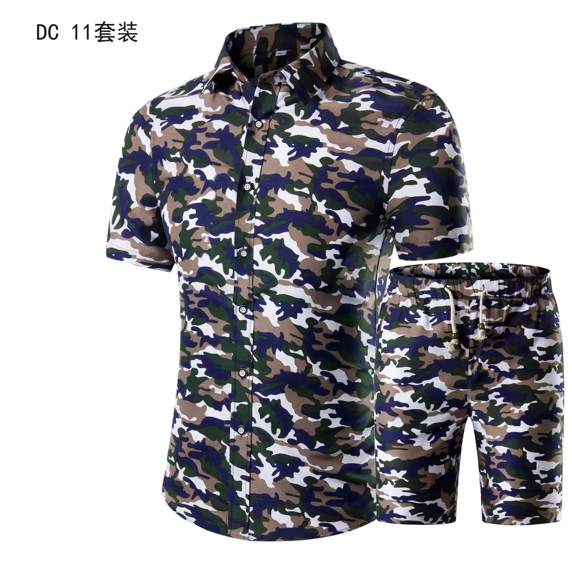 Летние модные рубашки с цветочным принтом для мужчин+ шорты, набор мужских рубашек с коротким рукавом, повседневная мужская одежда в гавайском стиле, комплекты спортивных костюмов размера плюс 5X - Цвет: DC11suit