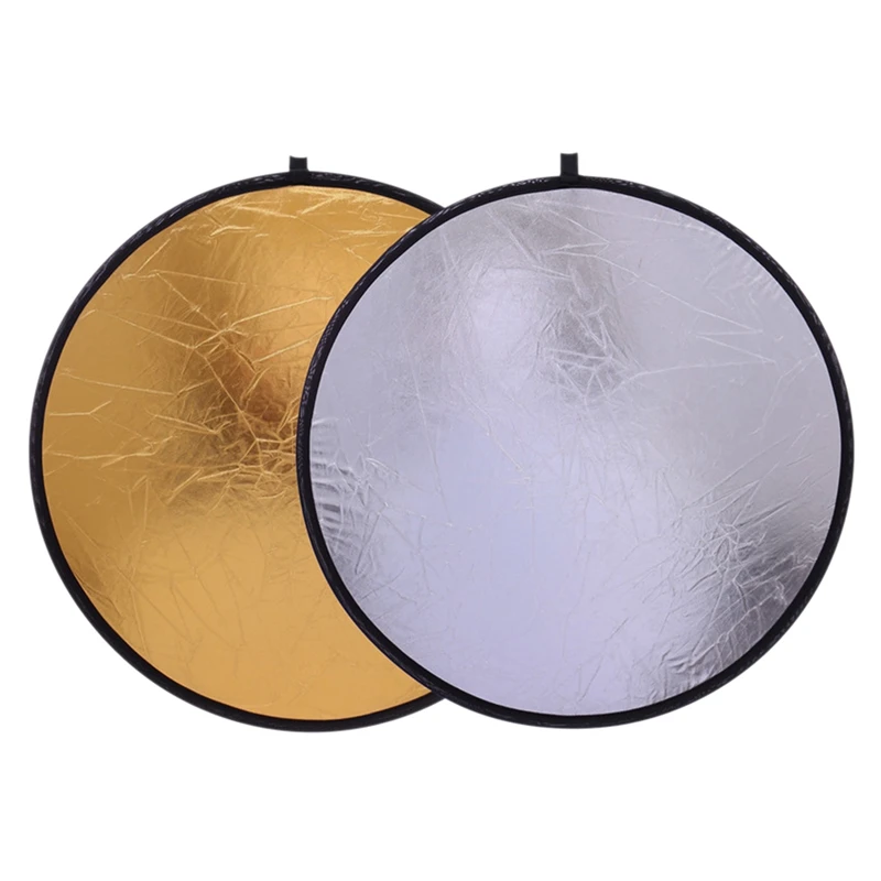 

60cm/80cm/110cm 2-in-1Portable Collapsible Light Round Photography White Silivery Reflector for Studio Multi Photo Disc Diffuers