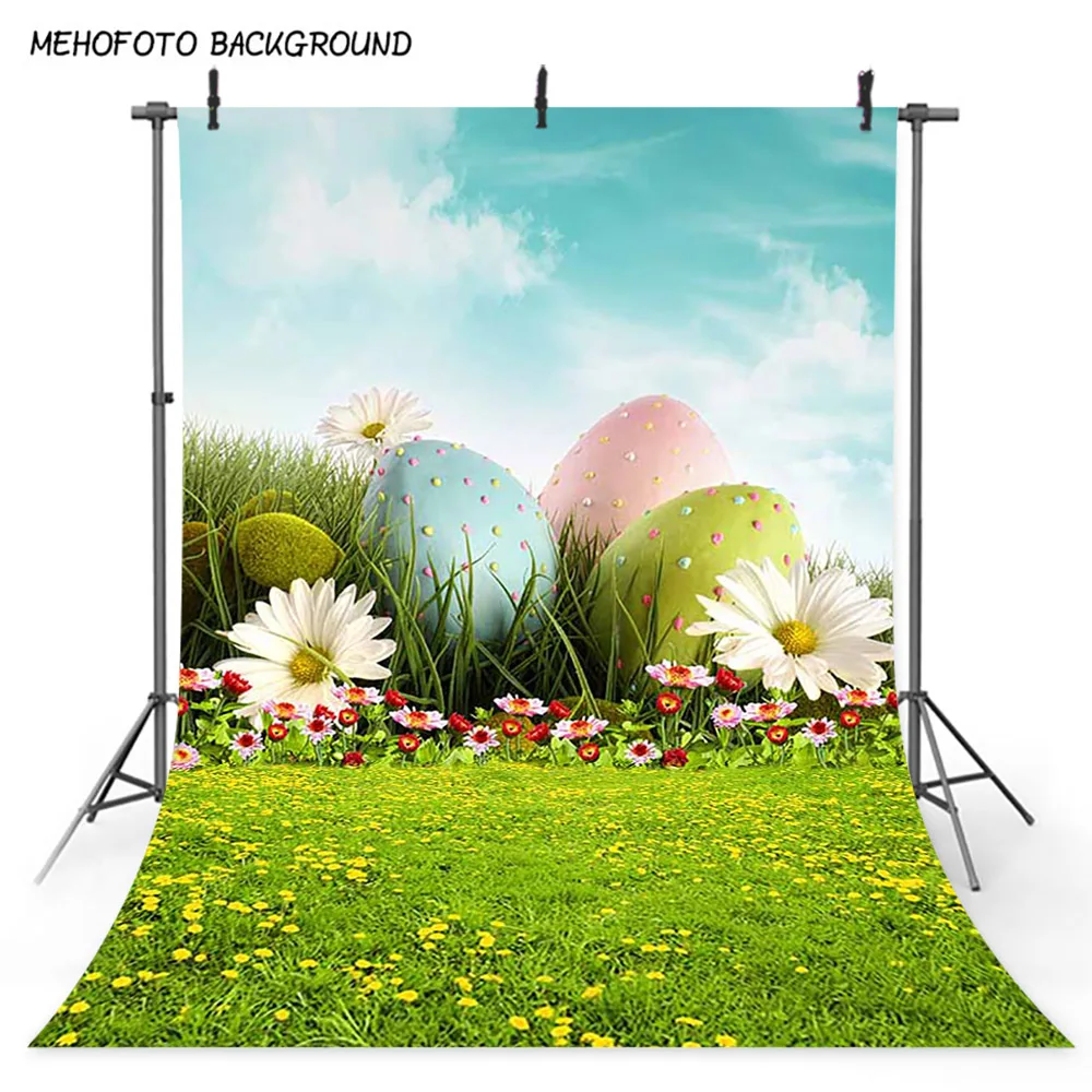 

Celebration Easter Festival Photography Backdrops Easter Eggs Background for Photo Studio Spring Scenery Green Grass