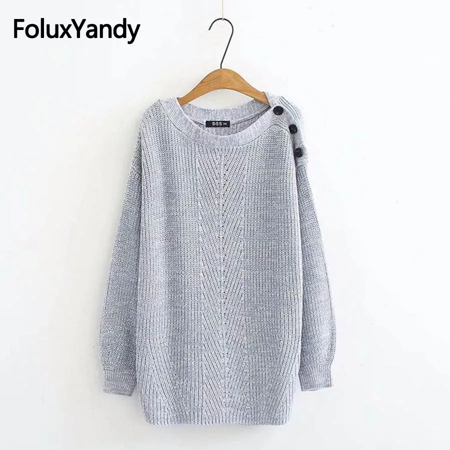 Slash Neck Sweaters Autumn Style Women Plus Size 5XL Buttons Long Sleeve Sweater Knitted Pullovers KKFY2469