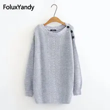 Slash Neck Sweaters Autumn Style Women Plus Size 5XL Buttons Long Sleeve Sweater Knitted Pullovers KKFY2469