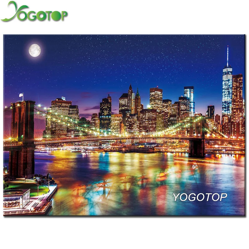 

YOGOTOP DIY Diamond Painting Cross Stitch 5D Full Diamond Embroidery Night bridge scenery Pattern Mosaic Home Decor CV419
