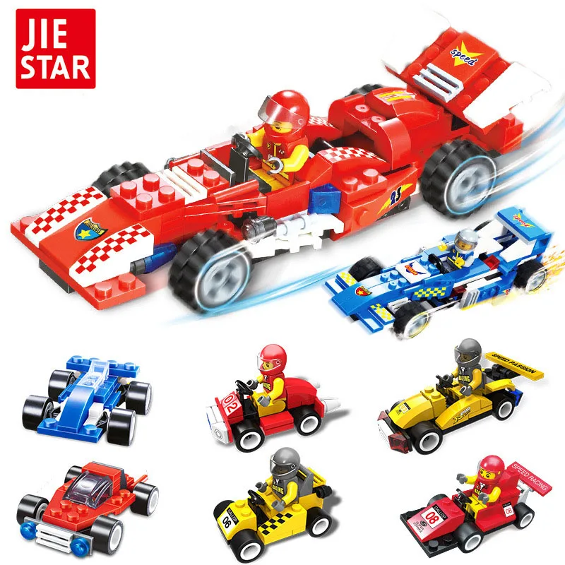 

JIE-STAR NEW 6 Kinds Speed racing series Mini racing Block Car Building Blocks Compatible for kids gift
