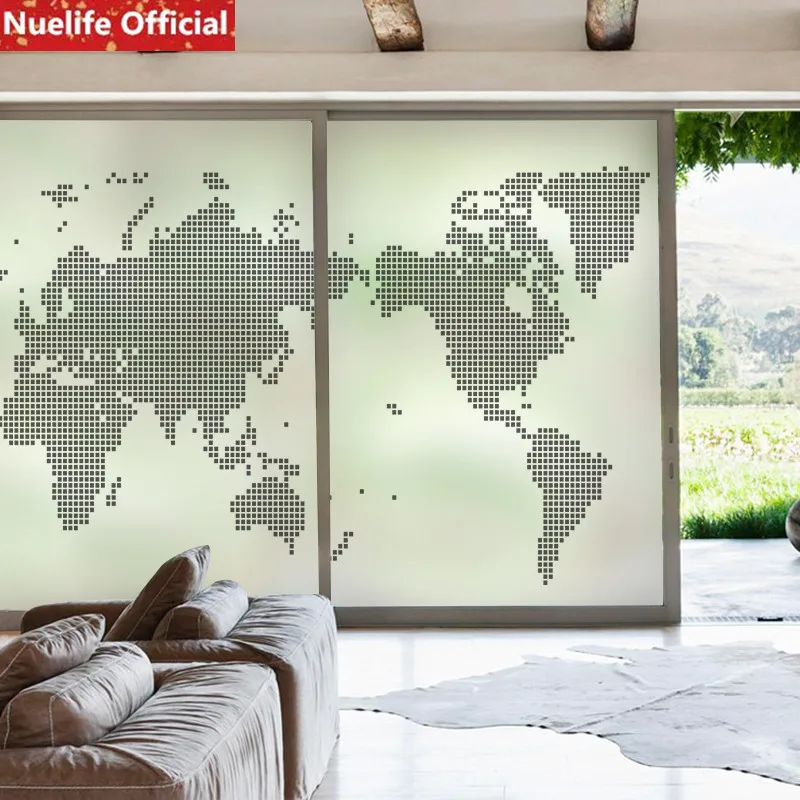 Custom size world map pattern electrostatic frosted glass film living room kids bedroom study sliding door pvc window | Дом и сад