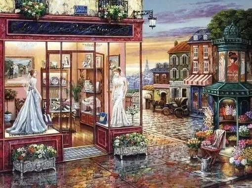 

Needlework,Romantic town corner shop Scenic 16 14ct Unprinted Embroidery,DIY Cross stitch kit,Art Pattern Cross-Stitching Decor