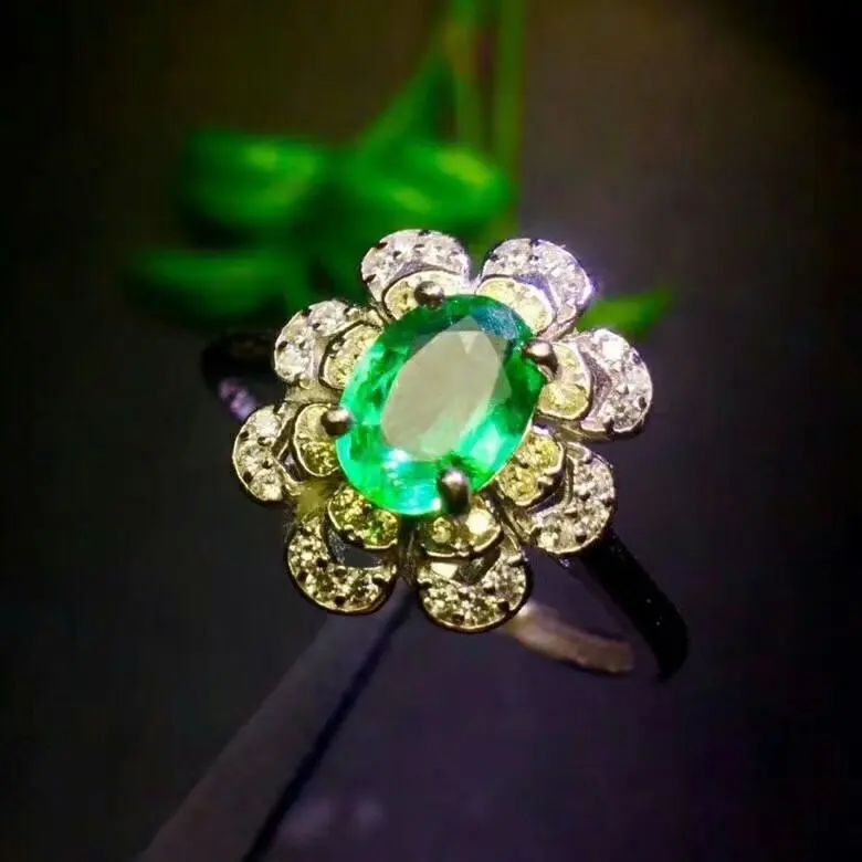 

100% 925 sterling silver Natural green Emerald Rings fine Jewelry gift women wedding open wholesale new lpj050718agml