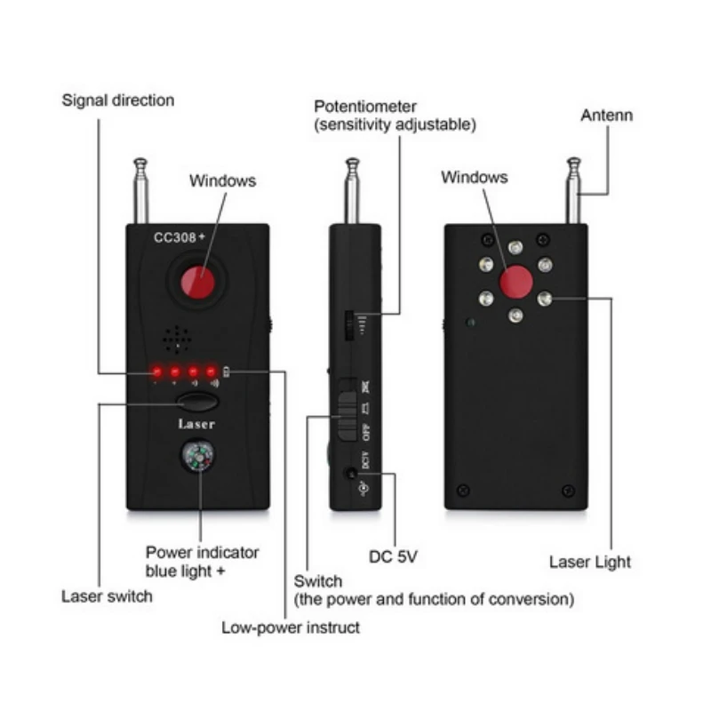CC308 беспроводной полный спектр Анти-шпион детектор ошибок GSM устройство искатель Cam лазерные линзы RF детектор сигнала