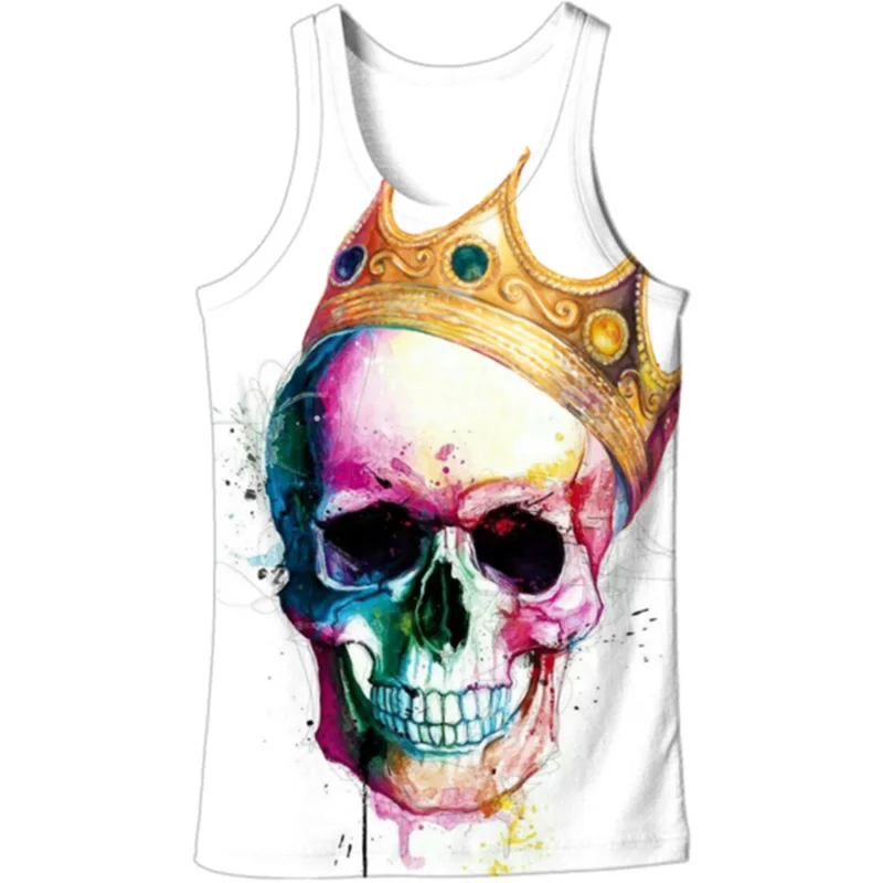 

Cloudstyle 2017 New Arrival Tank Tops Men Crown Skull 3D Print Vest Sleeveless O-neck Summer Casual Cool Tops Plus Size 5XL