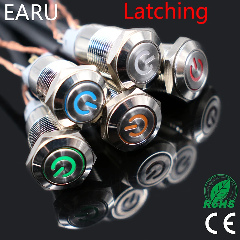 

1pc Car Computer 12mm Latching Angel Eye Aluminum Metal LED Power NO Push Button Switch Self-locking Metal Switch Normally Open