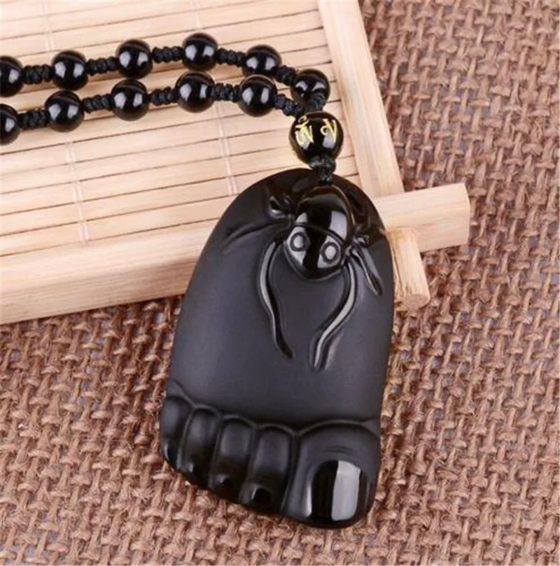 

5pcs/lot Obsidian Agates Pendant Spider Foot Contentment Happiness Women Men's Amulet Lucky Jades Jewelry Pendants+Bead Necklace