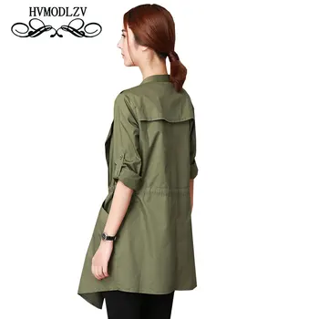 

2017 New Spring Autumn Long Windbreaker Leisure Army Green Women Windbreaker Loose Fold Plus Thin Section Feminine Coat ls172