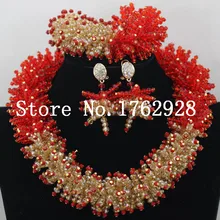 Эксклюзивные золотые красные стеклянные бусины колье, Свадебные украшения наборы нигерийские Свадебные африканские бусины комплект ювелирных изделий C000357
