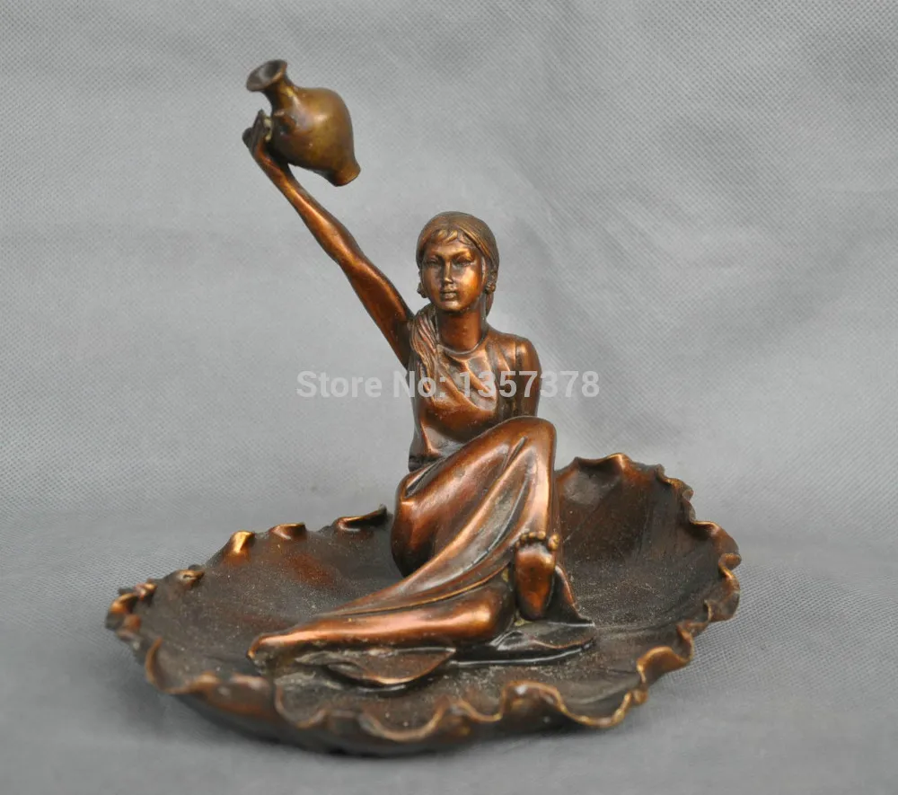 

shitou 00459 8'' China Bronze Belle Woman In The Plate Statue discount 30% (C0324)