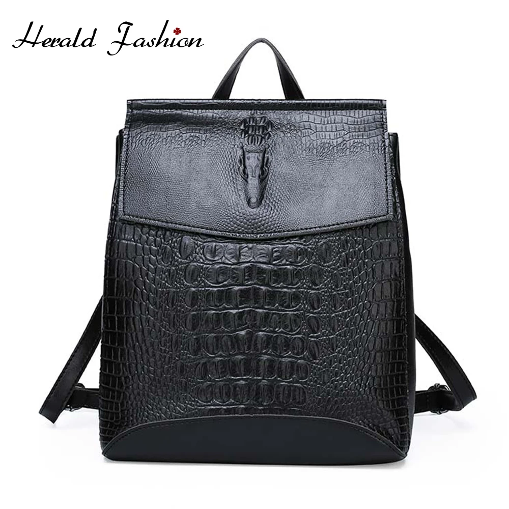 

Herald Fashion women Stone Print Backpacks Vintage Leather Backpack Ladies High Quality Travel School Bag for Teenage Girls 2019