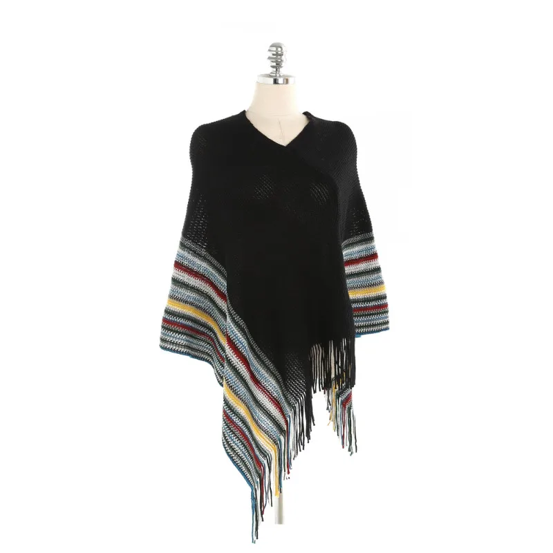 

2018 New Arrival Winter Cashmere Pashmina Women Scarf Shawls Elegant Lady Poncho Capes Tassel Multicolor Striped Scarves Wrap