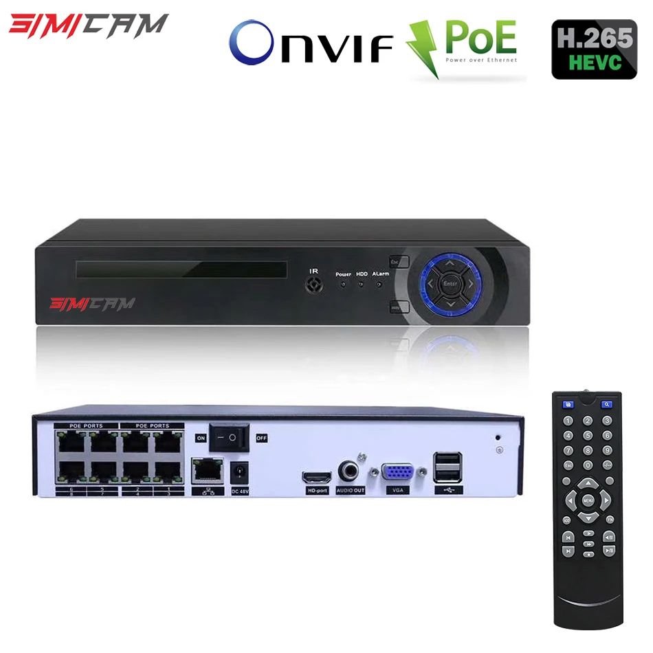 POE NVR H.265 H.264 4CH 8CH для 5mp/2mp безопасности ip-камера видеонаблюдения системы видеонаблюдения P2P ONVIF POE сетевой видеорегистратор