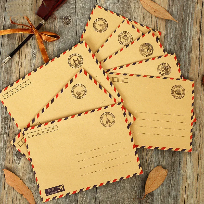 Diy Vintage Envelope 1Pcs Vintage Kraft Paper Postmarks Design Airmail Envelope DIY Gift