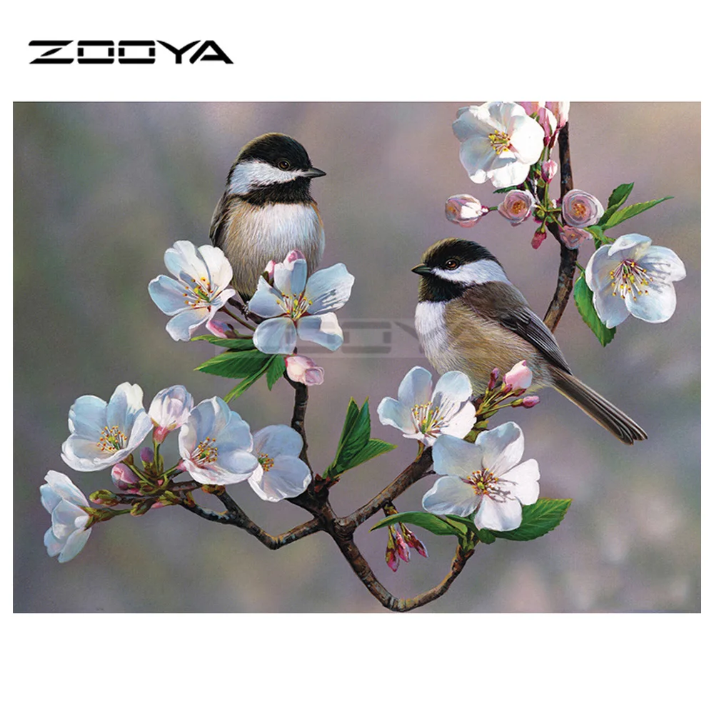 

ZOOYA 5D DIY Diamond Embroidery Couple Birds Peach Tree Diamond Painting Cross Stitch Square Rhinestone Mosaic Decoration BK363