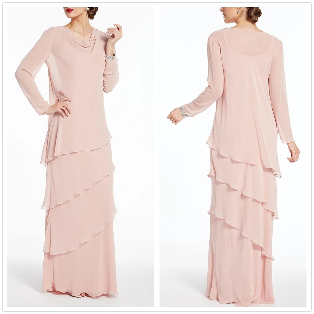 Vestidos de novia/ г., розовая шифоновая куртка с широким поясом и длинными рукавами Многоуровневое платье для матери невесты, большие размеры