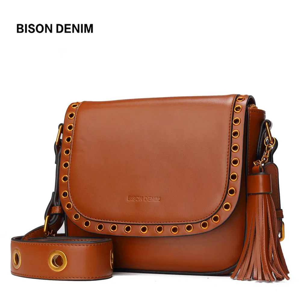 BISON DENIM Genuine Leather Women Bag Tassel Shoulder Bag Luxury Handbags Women Bags Designer Female Saddle Crossbody Bag N1344 BISON DENIM Genuine Leather Women Bag Tassel Shoulder Bag Luxury Handbags Women Bags Designer Female Saddle Crossbody Bag N1344