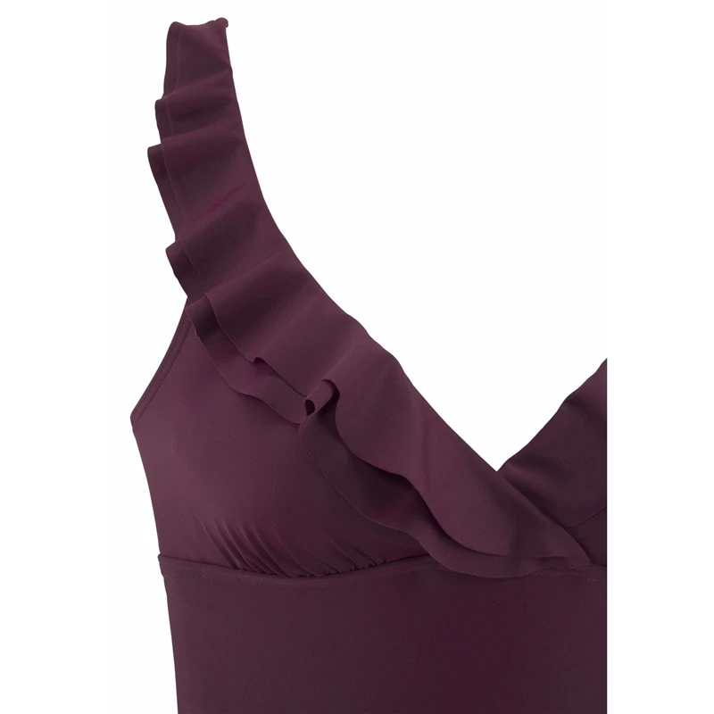 Solid Color Ruffled One-piece Swimsuit Mother Swimwear Tank Suit  Women 2019 Summer Beachwear Push Up Bather Suit Tankini Swimsuit  5