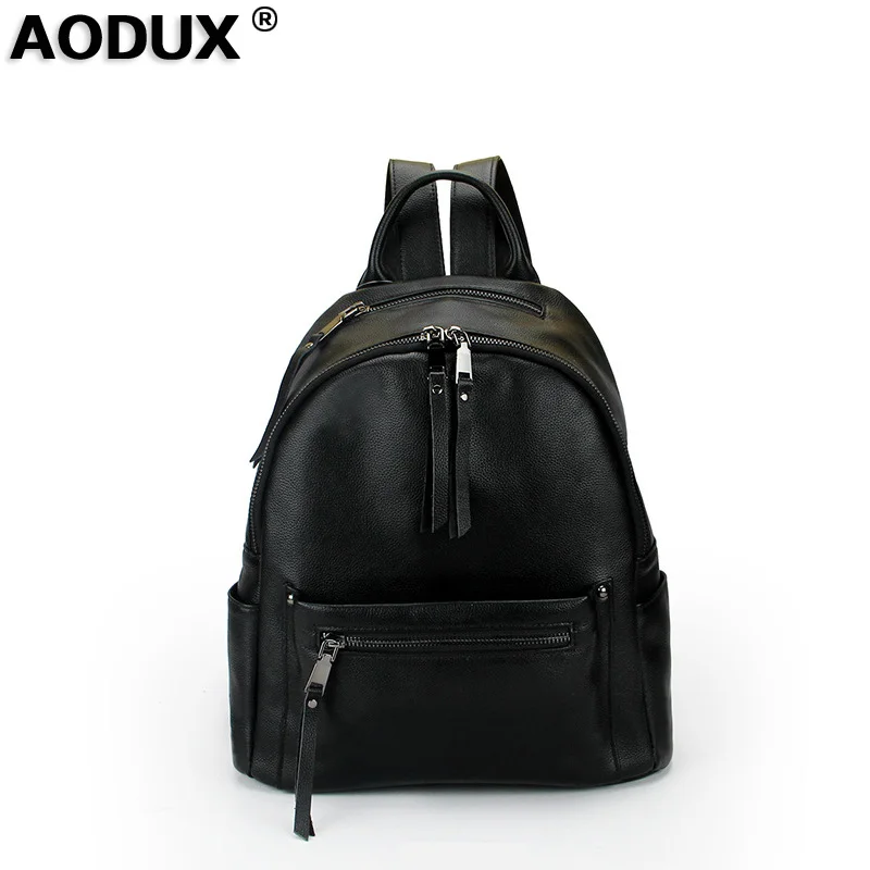 

AODUX Teenagers Girls Genuine Leather Backpacks Real Cowhide Back Pack Women Backpack Top Layer Cow Leather Schoolbag