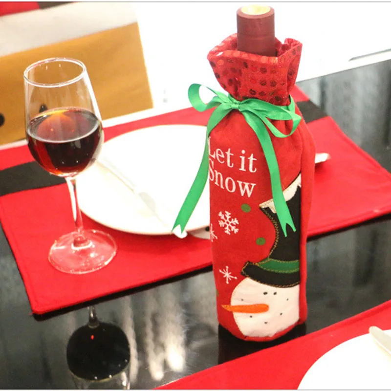 Милая крышка для бутылки с красным вином сумки Санта-Клаус Снеговик пакет для красного вина обеденный стол украшение Рождественская Домашняя вечеринка Декор 1 шт. 5ZHH114 - Цвет: Красный