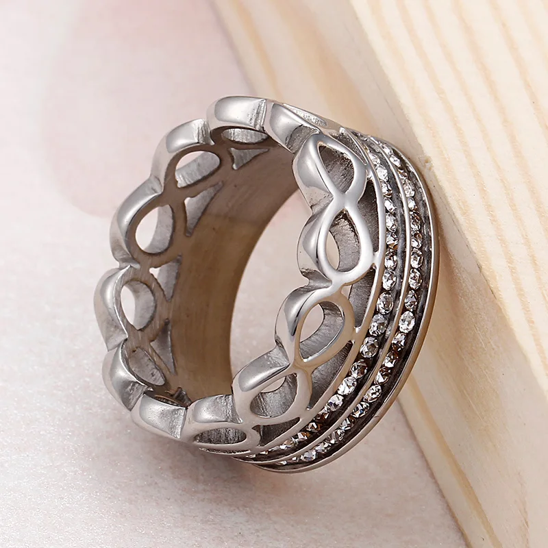Изысканные вечерние кольца для женщин из нержавеющей стали бесконечное свадебное кольцо серебряное Золотое женское кольцо из циркония
