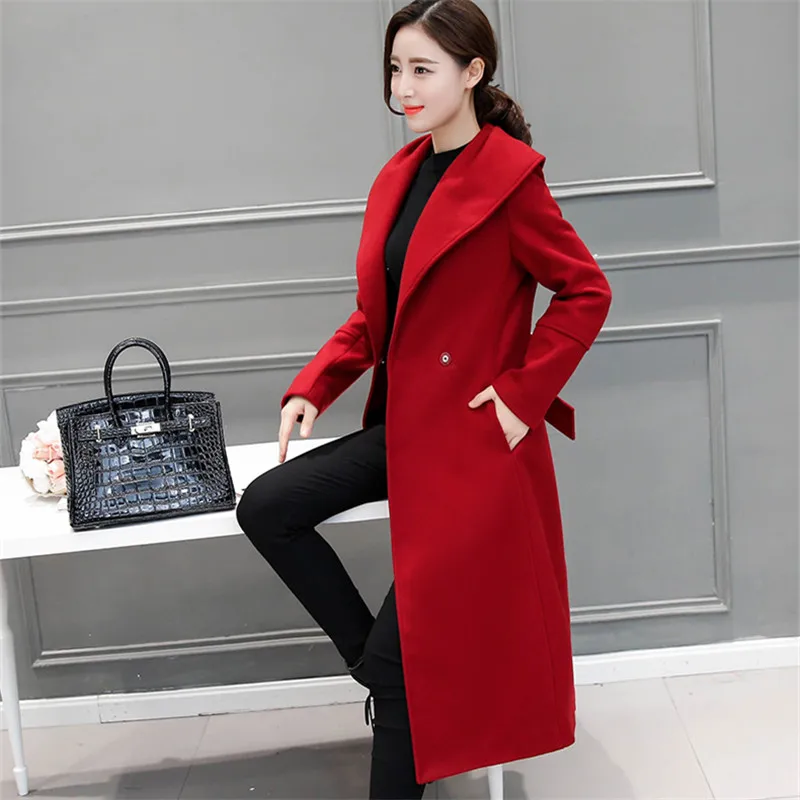 Элегантное шерстяное длинное пальто высокого качества в Корейском стиле с бантом на поясе модное красное пальто OL
