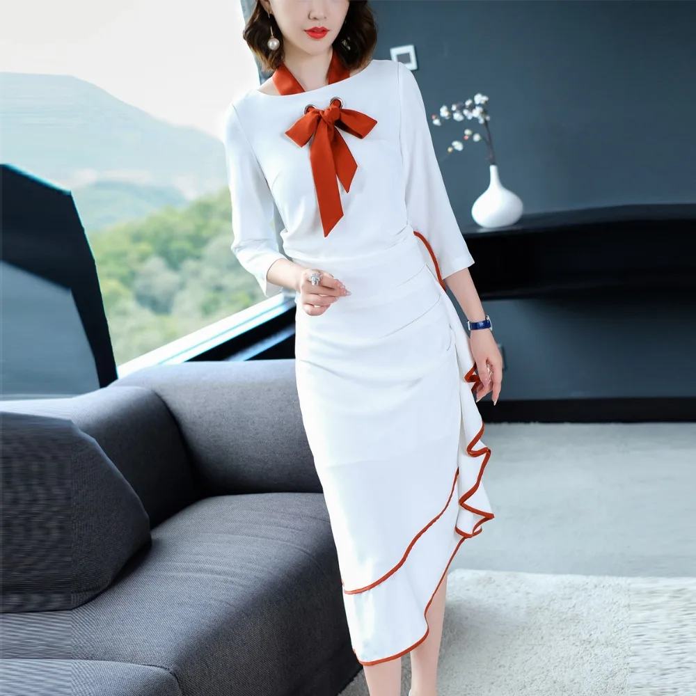 

Hit Color Bowknot Asymmetric Bodycon Dress