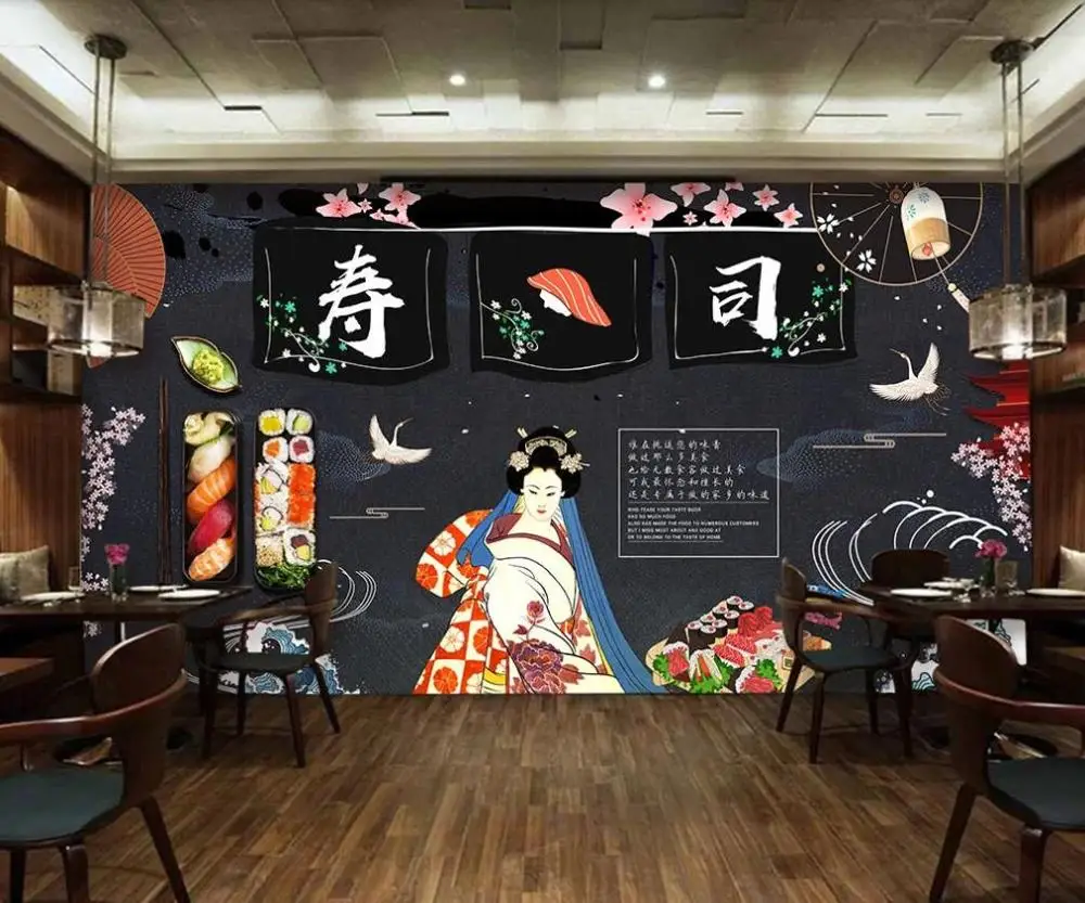 

Customized large-scale 3D mural wallpaper Japanese cuisine sushi restaurant dining background wall