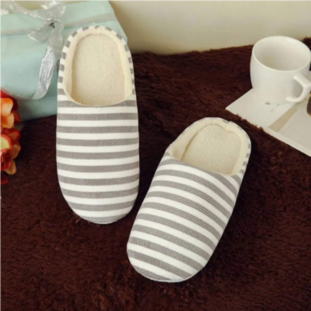 

Women's & Men's Striped Indoor Cotton Slippers Anti-slip Winter House Shoes Soft Bottom Cotton Slippers Home Slippers