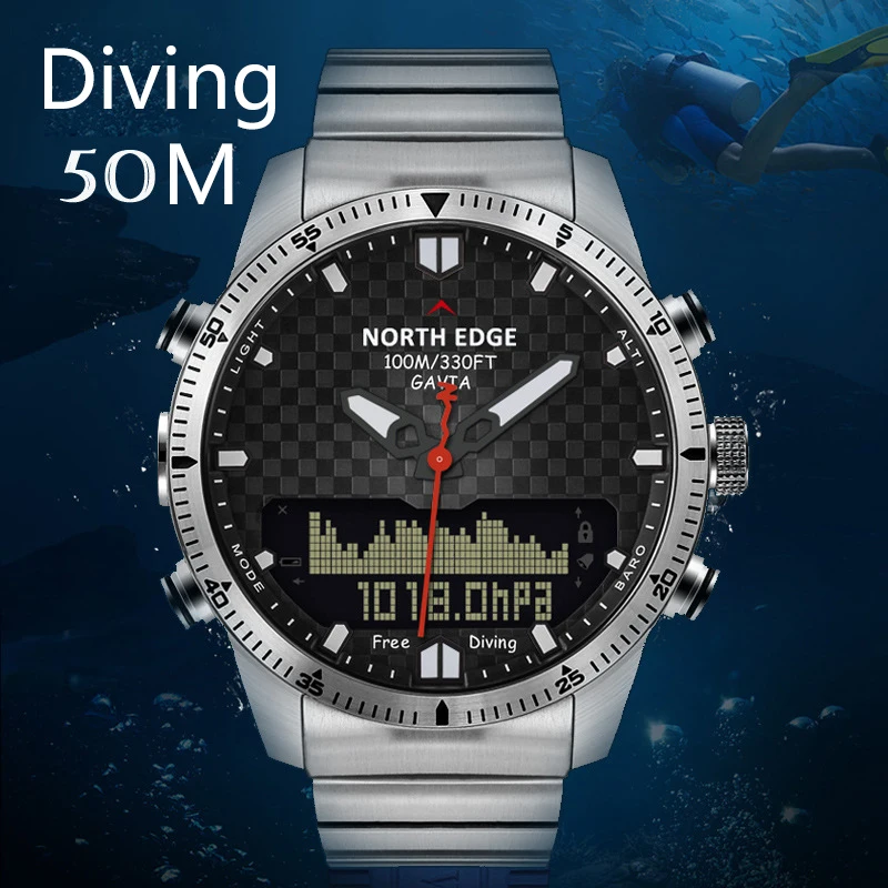 

Sports Intelligent Business Watch NORTH EDGE High Pressure Deep Diving Watch Dual Display Multifunctional Watch