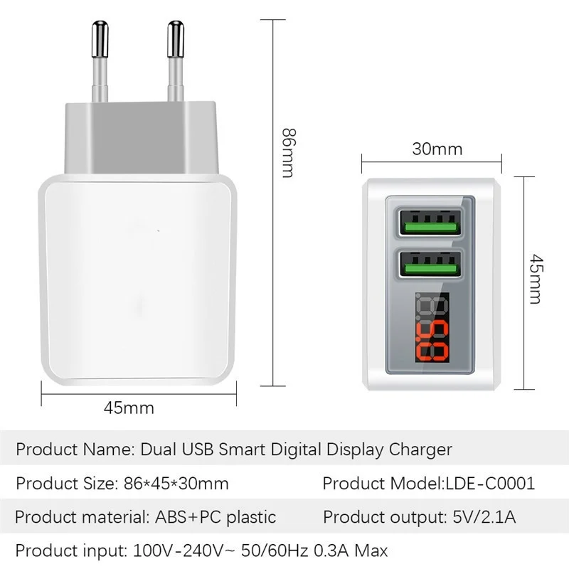 Светодиодный Дисплей универсальное настенное USB Зарядное устройство адаптер для мобильного телефона 5 V/3A US/EU Штепсель быстрое Зарядное устройство для Apple, IPhone, IPad, samsung