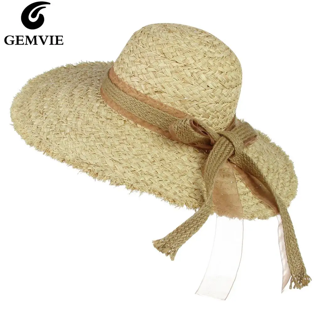 

GEMVIE Floppy Large Brim Summer Hat For Women Straw Hat Raffia Woven Sunhat Panama Hat Outdoor UV Protection Sun Shade Beach Cap