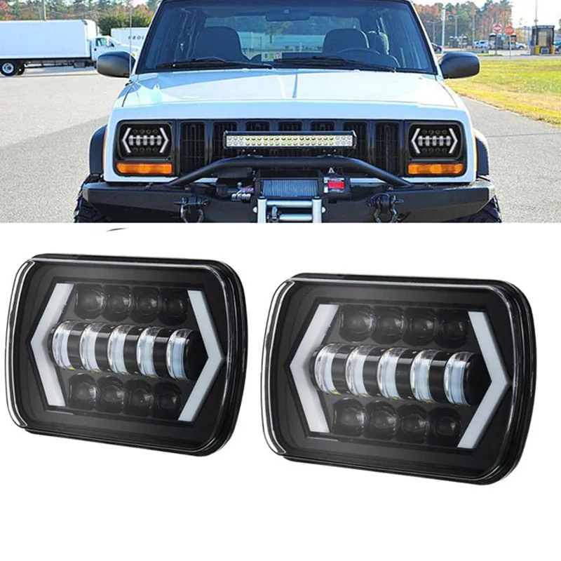 2PCS 55W 7x6'' 5X7" LED Headlight Halo DRL For 86 95 Jeep Wrangler YJ 84 01 Cherokee XJ Angel