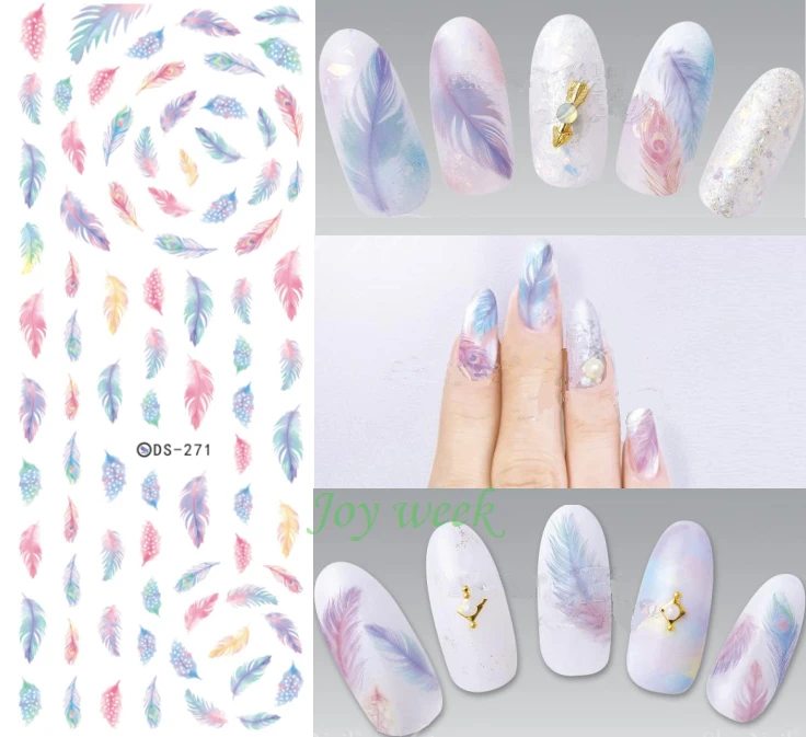 

Water sticker for nail art all decorations sliders feather adhesive nails design decals manicure lacquer accessoires foil