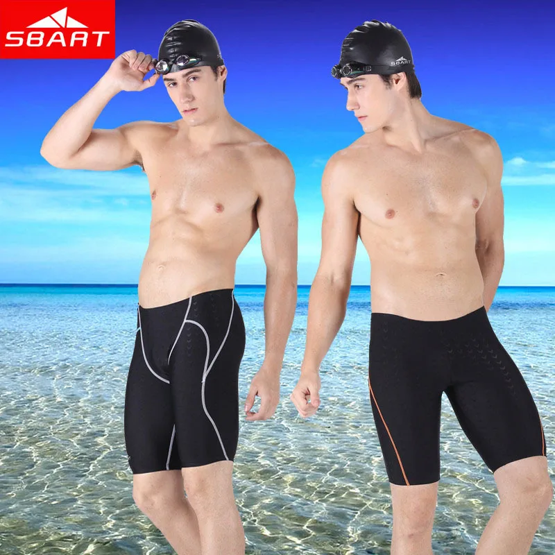 SBART Above Knee Swimsuit Men Professional Swimwear Sharkskin Swim Shorts Sexy Plus Size