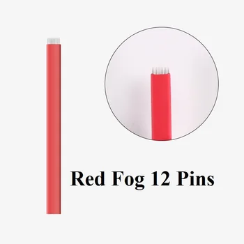 

100PCS Fog Red 12 Pins Eyebrow Tattoo Needles Permanent Makeup Eyebrow Embroidery Blade Free Shipping