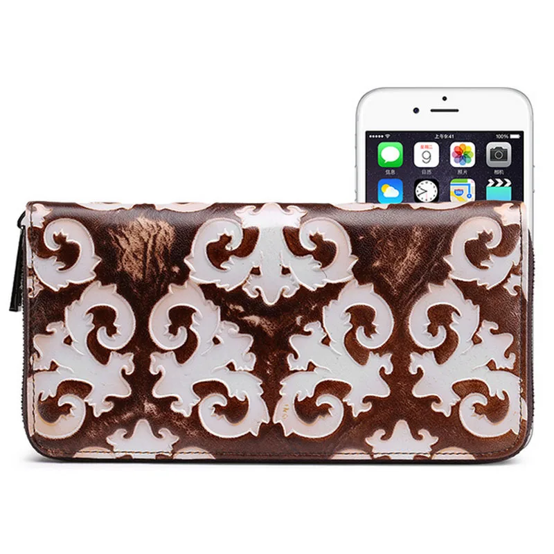 Женский Длинный кошелек из натуральной кожи с тиснением|coin pocket|women long walletlong wallet |