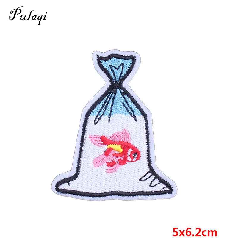 

Pulaqi Goldfish In Bag Iron On Patch Embroidered Applique Sewing Clothes Stickers Garment Apparel Accessories Badges Patches F