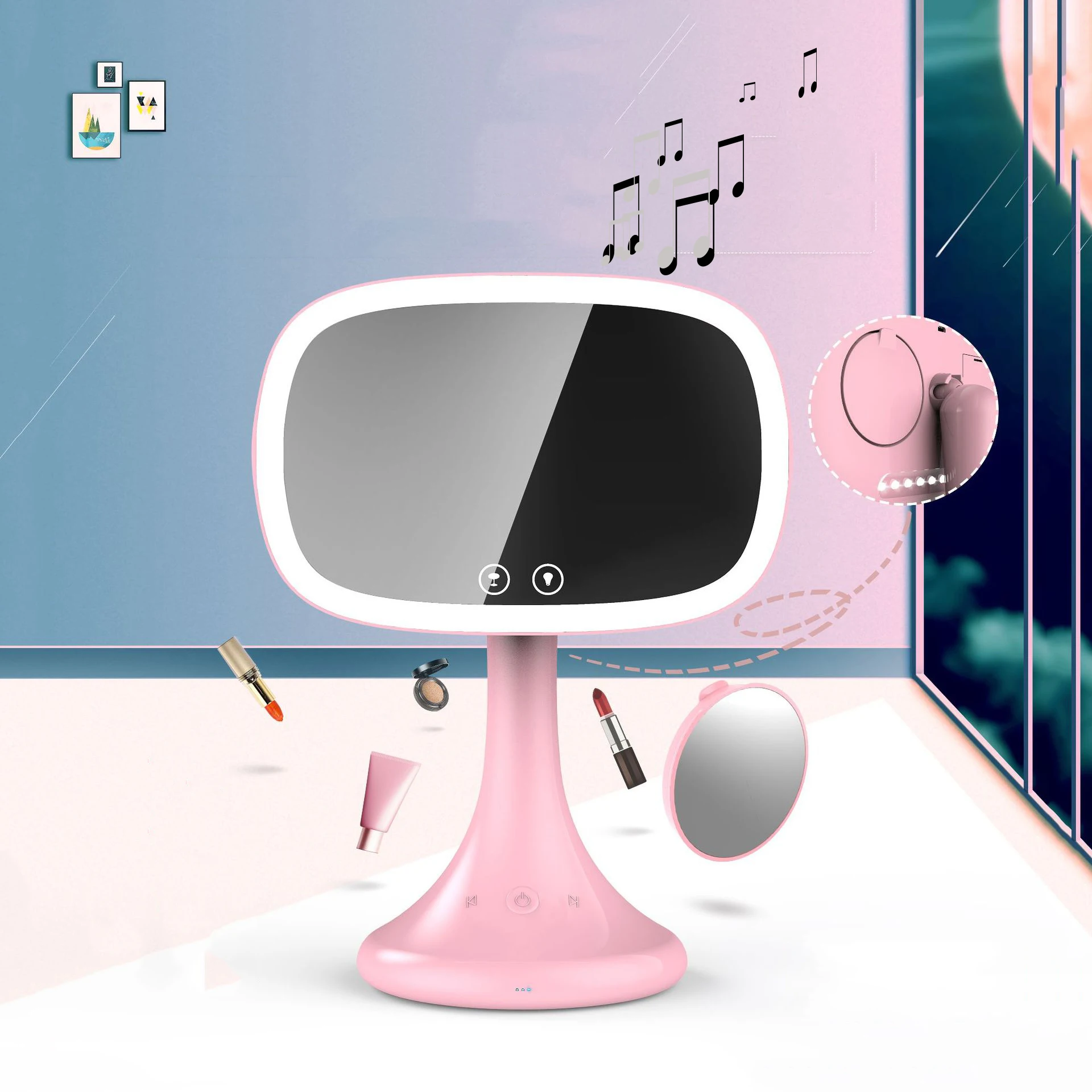 Bluetooth Динамик светодиодный сенсорный экран зеркало для макияжа светильник смарт