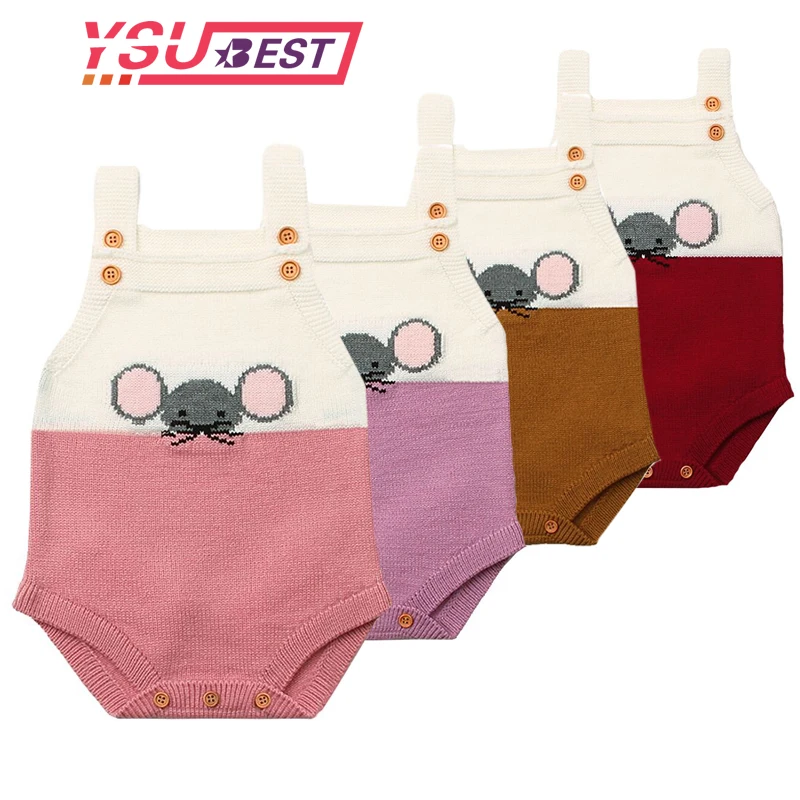 

2019 Baby Girls Clothes Adorable Mouse Knitted Newborns Boys Bodysuits Toddler Infant One Piece Overalls Children Costumes New
