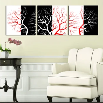 

Unframed 3 Panels Abstract Wall Painting Modern Fashion Red Black White Tree canv Painting Home Decorative Art Picture On Canvas