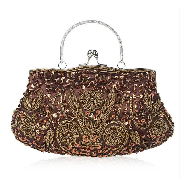 Brown Designers Evening Bags Women Bag Retro Satin Embroidered Evening Bag Fashion beaded dress