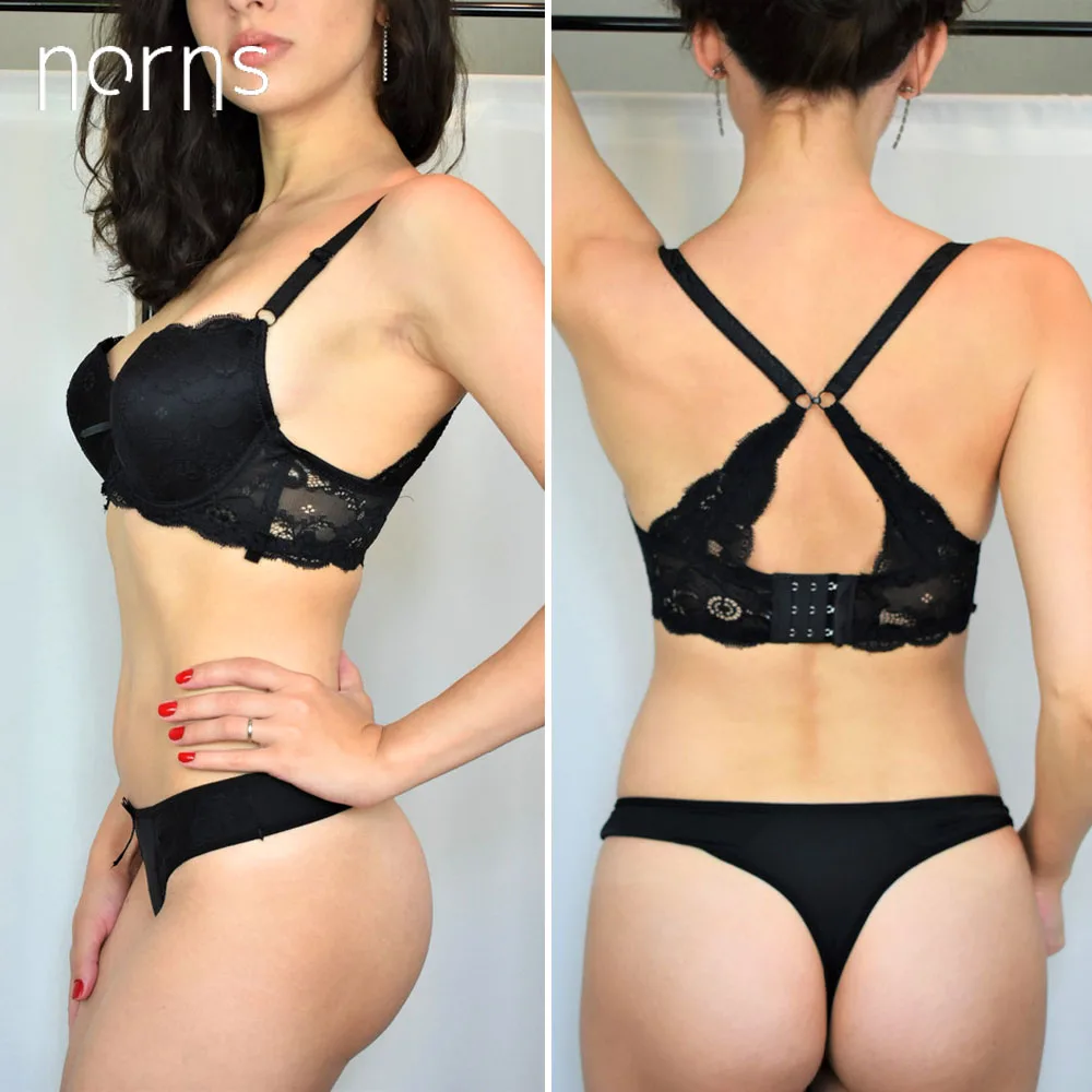  Norns Sexy Y-line Straps Lingerie Set Bra Push Up Embroidery Printing Stripe Underwear Brassiere Li